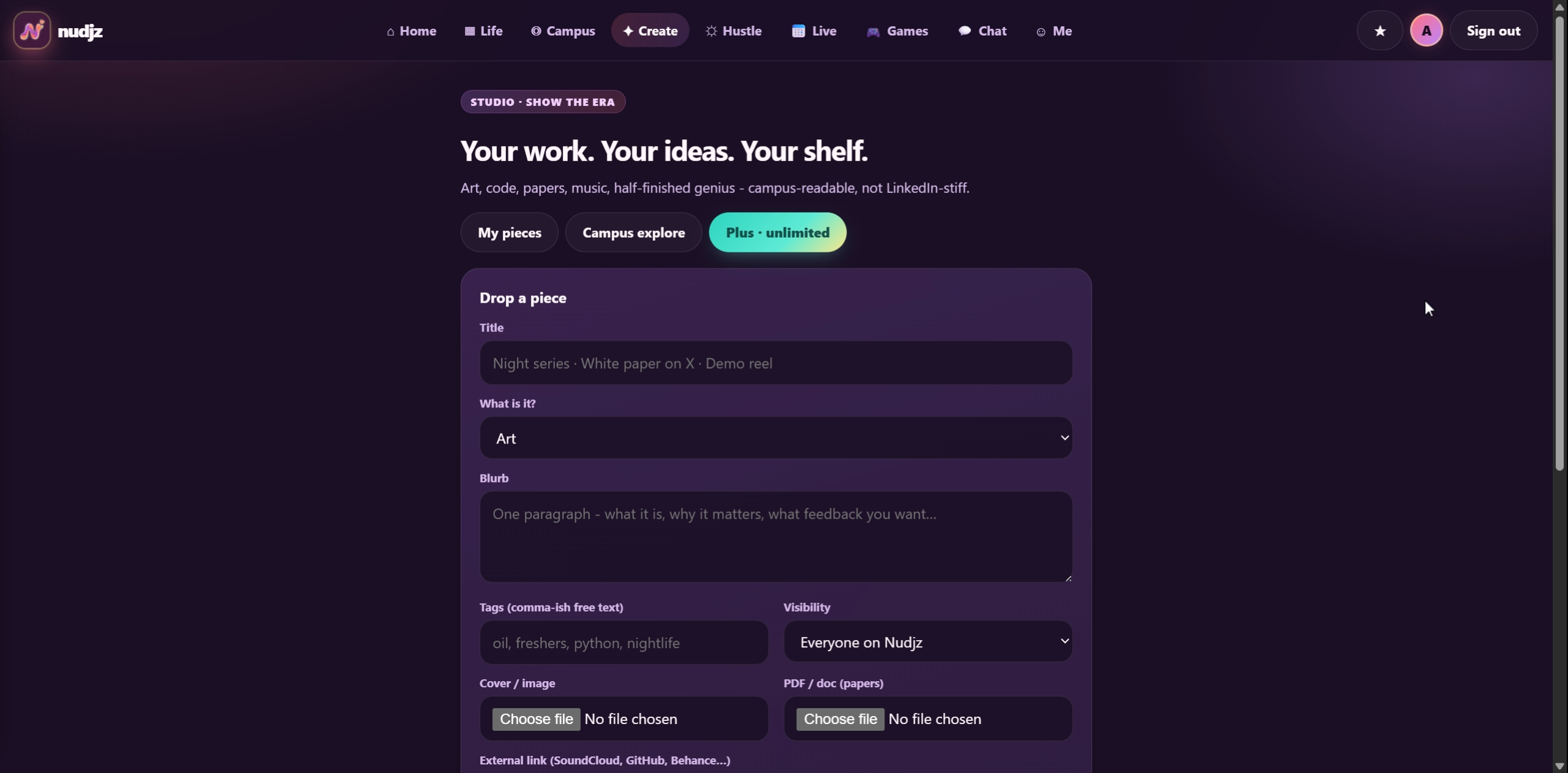 Nudjz - Student Hub for Studio, Plans & Safe Chat — More